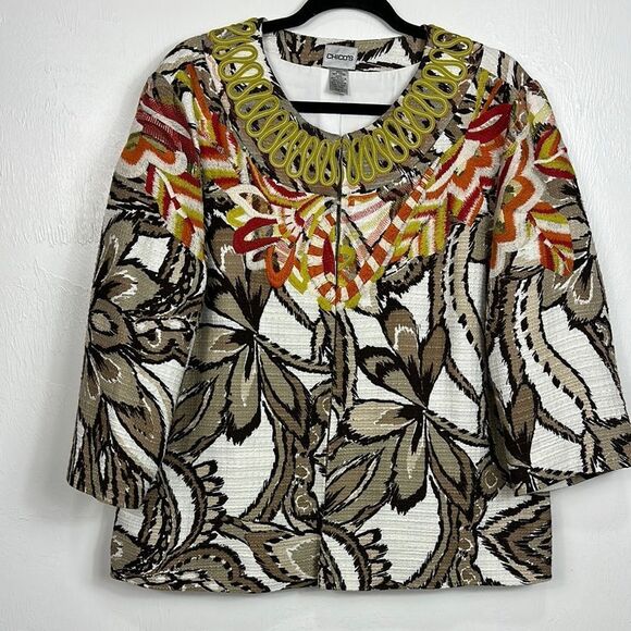 Chico's Jackets & Blazers - Chico's Odina Brushed Kat Floral Cotton 3/4 Sleeve Jacket Size XL